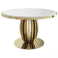 Round White Tabletop With Modern Golden Curved Legs And Shiny Base