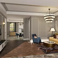 Elegant Modern Living Room Interior With Yellow Sofa Blue Armchair And Herringbone Floor