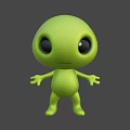 Cute Green Cartoon Game Movie Character with Big Eyes and Simple Design