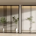 Modern Glass Sliding Doors For Home Interior Design With Indoor Plants And Frames