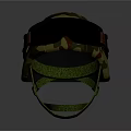Camouflage Tactical Helmet With Black Goggles And Red Strap Design