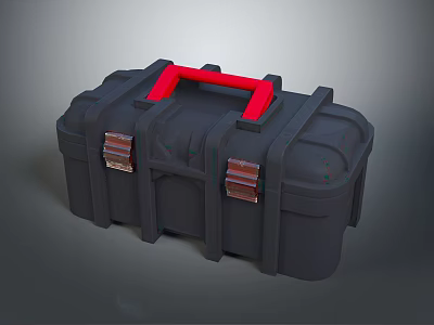 Durable Black Toolbox With Red Handle And Metal Buckles For Tool Storage 3d model
