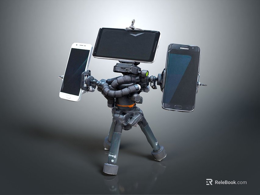 Multi Smartphone Tripod Stand With Three Digital Devices For Multi Screen Use 3d model 