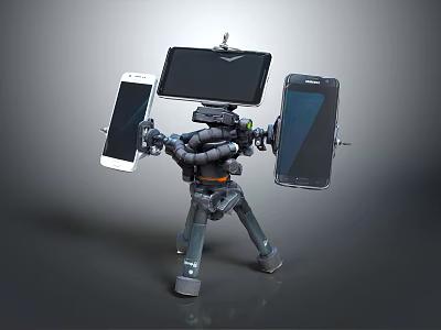 Multi Smartphone Tripod Stand With Three Digital Devices For Multi Screen Use 3d model