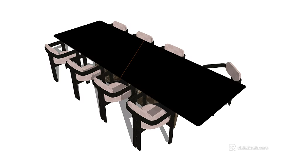 Modern Rectangular Dining Table Set With Six Comfortable Chairs For Home Dining Room 3d model 