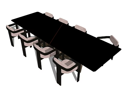 Modern Rectangular Dining Table Set With Six Comfortable Chairs For Home Dining Room 3d model