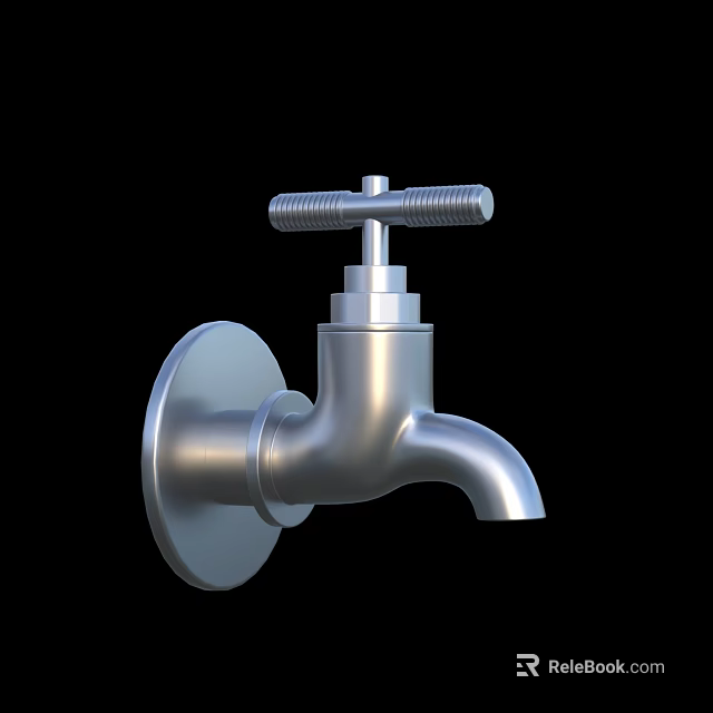 Modern Wall Mounted Silver Metal Water Faucet With Knob Handle Design 3d model 