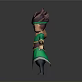 Cartoon Style Man In Green Red Traditional Outfit With Unique Headdress And Decorative Belt