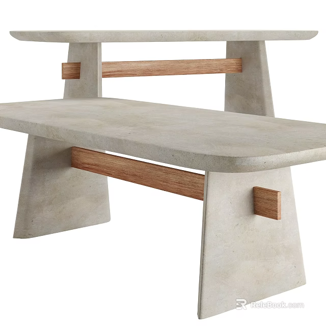 Sleek Modern Concrete Stool With Wooden Accent And Geometric Base Design 3d model