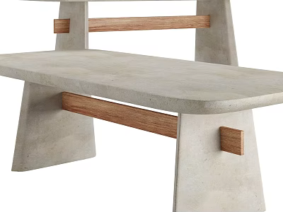 Sleek Modern Concrete Stool With Wooden Accent And Geometric Base Design 3d model