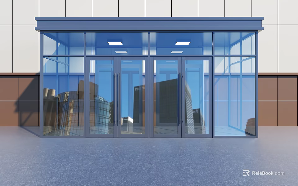 Modern Glass Swing Door Design With Transparent Panels For Commercial Building Entrance 3d model 