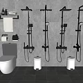 Modern Wall Mounted Shower Heads In Bathroom With Water Flowing And Accessories