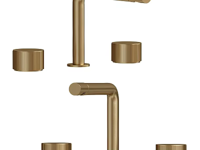 Modern Sleek Golden Faucet Design With Brushed Gold Knobs And Curved Spout 3d model
