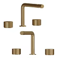 Modern Sleek Golden Faucet Design With Brushed Gold Knobs And Curved Spout