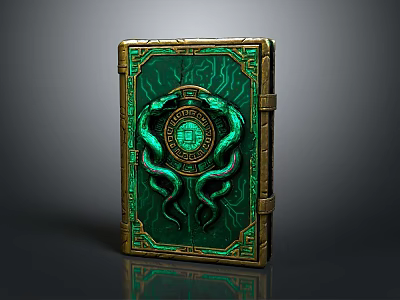 Ancient Mystic Book With Green Cover Golden Border Coiled Snake Motifs And Circular Emblem 3d model