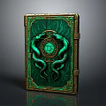 Ancient Mystic Book With Green Cover Golden Border Coiled Snake Motifs And Circular Emblem