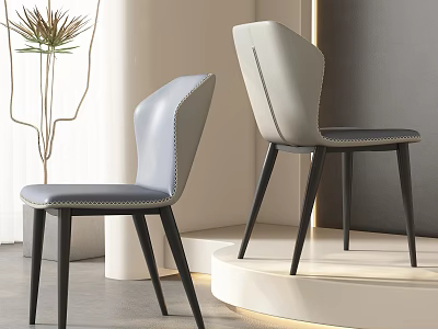 Modern Light Gray Leather Dining Chairs With Black Legs And Ergonomic Backrest Stitching Details 3d model