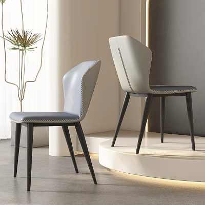 Modern Light Gray Leather Dining Chairs With Black Legs And Ergonomic Backrest Stitching Details 3d model
