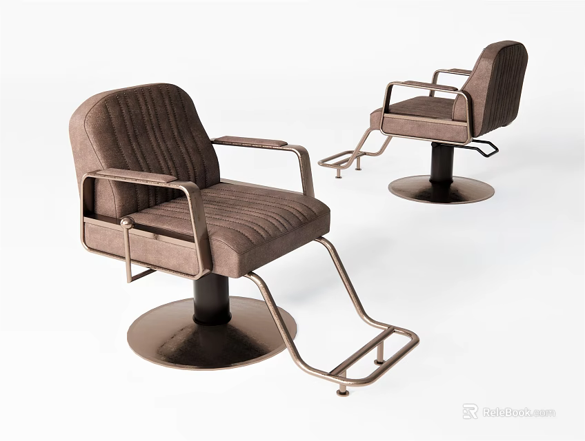 Two Brown Velvet Massage Chairs Featuring Metal Frame Round Base Footrest and Modern Design 3d model 