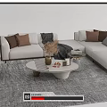 Modern Sofa and Coffee Table Set With Decorative Pillows Textured Rug and Side Table 3d model