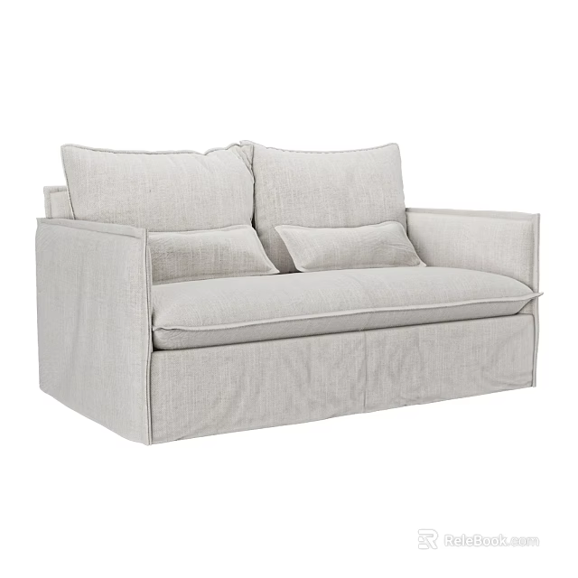 Modern Light Colored Linen Sectional Sofa With Throw Pillows And Cushions 3d model