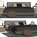 Modern Double Bed With Nightstands Table Lamps Pillows Rug And Pouf
