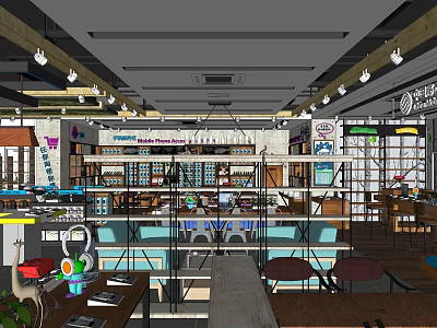 Modern Digital Store Interior Design With Electronics Display Shelves And Products 3d model