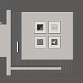 Modern Interior Featuring Four Abstract Paintings In Black Frames On Wall With Lighting 3d model