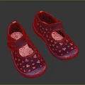Dark Blue Kids Shoes With Pink Heart Patterns Velcro Strap And Blue Soles