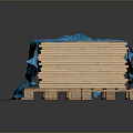 Stacked Wooden Stone Planks Covered With Blue Cloth On Dark Surface