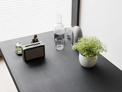 Modern Decorative Ornament Set With Small Radio Glass Cups Vase And Potted Plant 3d model