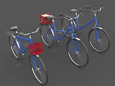 Two Blue Bicycles with Front Baskets Vintage Design and Silver Accents 3d model