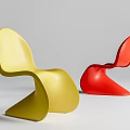 Modern Ergonomic Curved Chair Design With Yellow And Red Accent