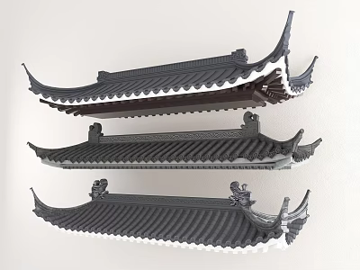 Traditional Ancient Chinese Architecture Roofs with Decorative Overhanging Eaves and Tile Details 3d model