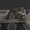 Dilapidated Battlefield Trench With Wooden Planks Stones And Dead Trees