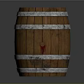 Rustic Wooden Barrel With Metal Hoops Wood Grain And Red Stain