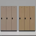 Two Sets of Beige and Light Wood Storage Lockers With Numbered Compartments and Black Handles