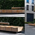 Outdoor Urban Seating Space With Wooden Benches Greenery And Modern Building