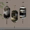 Traditional Chinese Ink Art Lanterns With Bamboo Branches Hanging Decor