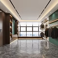 Modern Walk in Closet With Hanging Clothes Shelves And Marble Floor