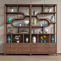 Traditional Chinese Wooden Display Shelf With Vases Buddha Statue Porcelain And Decorative Items