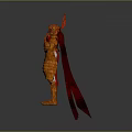 Fantasy Warrior Armor With Red And Gold Decorative Elements And Long Cloak