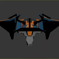 Futuristic Blue And Orange Aircraft With Aerodynamic Sleek Design And Geometric Patterns