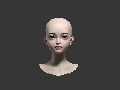 Bald Doll Head With Lifelike Detailed Delicate Facial Features On Dark Background 3d model