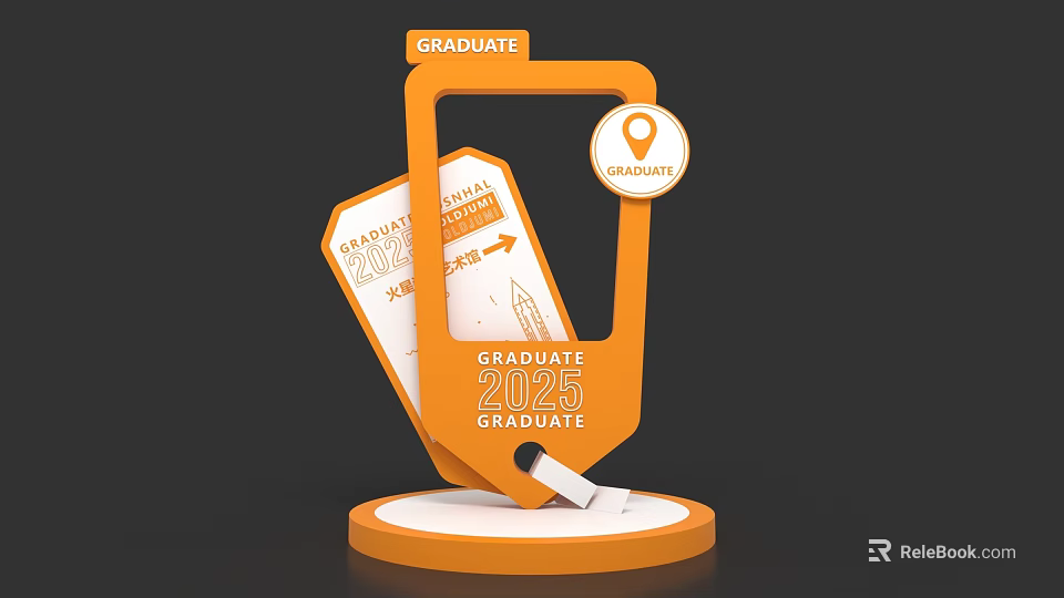 2025 Graduate Photo Spot With Orange Ticket Design And Location Pin 3d model 