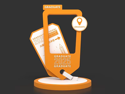 2025 Graduate Photo Spot With Orange Ticket Design And Location Pin 3d model