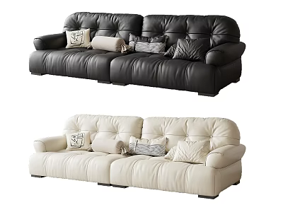 Black and Cream Leather Two Seater Sofas with Comfortable Decorative Cushions 3d model
