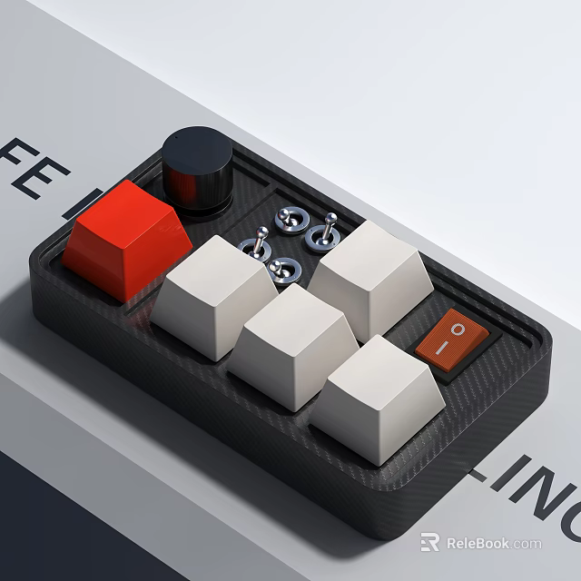 Professional Office Electrical Device Mechanical Keyboard with Red White Keycaps Black Base and Control Knob 3d model 