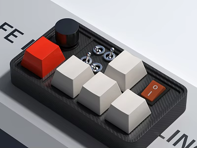 Professional Office Electrical Device Mechanical Keyboard with Red White Keycaps Black Base and Control Knob 3d model