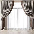 Elegant Gray Patterned Curtains With White Sheer Layer Drawn By Window 3d model